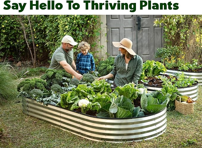 Plant &amp Plot Galvanized Raised Garden Beds Outdoor // 8×4×1 ft (2-Pack) Planter Raised Beds for Gardening Vegetables Flowers // Large Metal Garden Box // Patented Tool-Free Design (Silver)