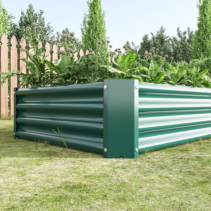 Raised Garden Bed Outdoor 6×3×1ft Metal Raised Rectangle Planter Beds for Plants Vegetables and Flowers - Green