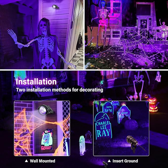 Halloween Christmas Outdoor Spotlights Purple Spotlight 4 Pack 110V Plug-in Outdoor Blacklight12W UV Halloween Black Light Spot Lights Outdoor with IP65 Waterproof for Party Body Paint