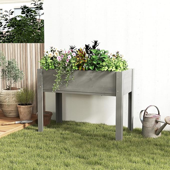 Elevated Raised Garden Bed with Legs - Standing Height Wooden Planter Box for Vegetables Herbs Flowers &amp Fruits Easy Access Outdoor Grow Box for Patio Yard Backyard