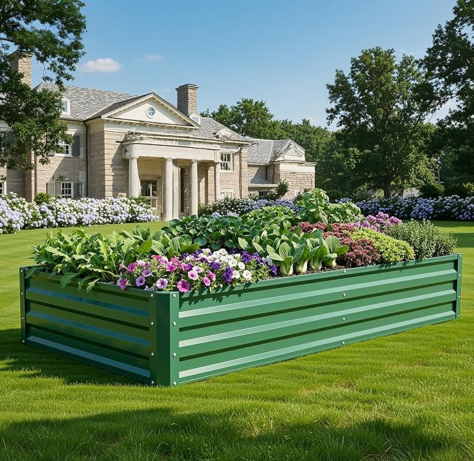 YITAHOME 6x3x1ft 2pcs Large Raised Garden Bed Kit Galvanized Metal Planter Box with Gloves Ground Nails Support Rod Outdoor Above Ground Planters for Plants Vegetables Flowers Green