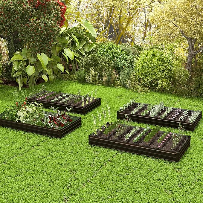 Giantex 8x4x1ft Metal Raised Garden Bed Planter Box with Protective Edges Gloves Outdoor Raised Bed for Vegetables Flowers Fruit Herb Plant Garden Container for Lawn Backyard Patio