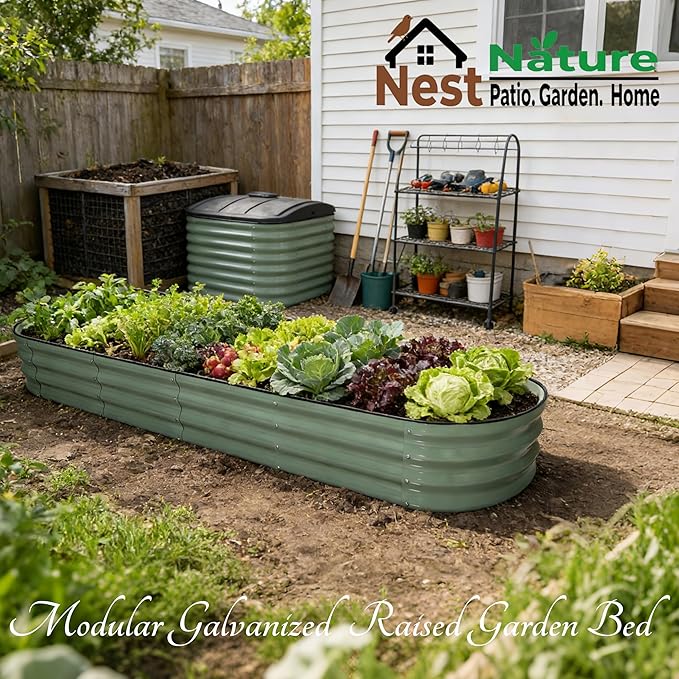 NestNature Modular Galvanized Raised Garden Bed Kits 12 Tall 10-in-2 Outdoor Metal Raised Planter Bed for Planting Plants Vegetables Fruits Flowers Herbs Gardening Ground Planter Box-Green