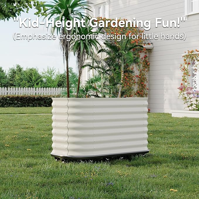Portable Self-Watering Raised Garden Bed White 59x24x28in Metal Planter with Water Storage