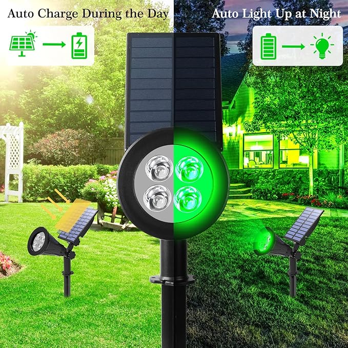 T-SUN Solar Spotlights Outdoor Waterproof Blue+Green Solar Landscape Spotlights for Garden Pond Pathway