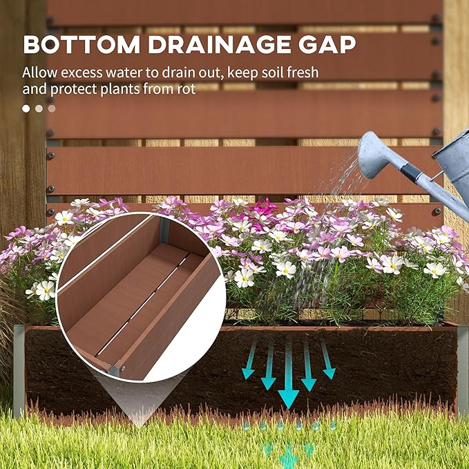 Outsunny Raised Garden Bed with Trellis for Climbing Plants Planter Box with Self Draining Gap Freestanding Trellis Planter for Outdoor Patio Deck 35.75 x 15 x 70.75 Light Brown