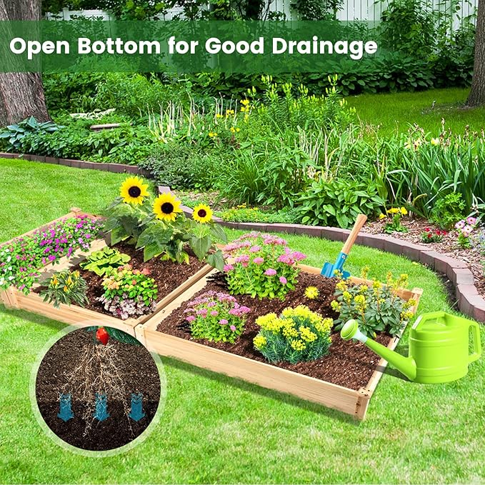 COSTWAY 3-Tier Raised Garden Bed Wooden Elevated Planter Box for Vegetables Flowers Herbs Fruits Outdoor Growing Planter Box Stand for Garden Backyard Patio Balcony