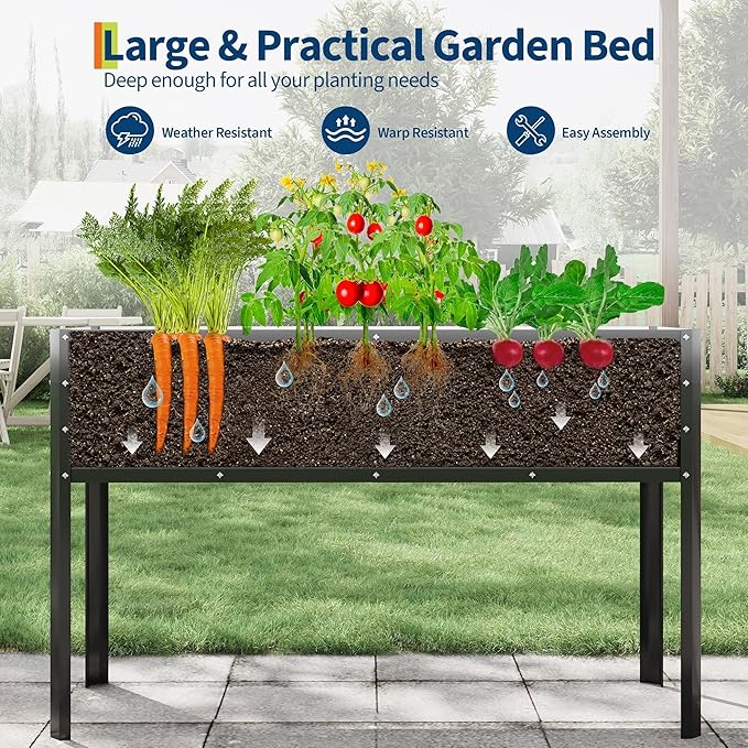 Galvanized Raised Garden Bed with Legs 50x17x31.5 in Elevated Planter Box for Vegetables Flowers &amp Herbs Metal Raised Flower Bed for Backyard Patio Balcony Black