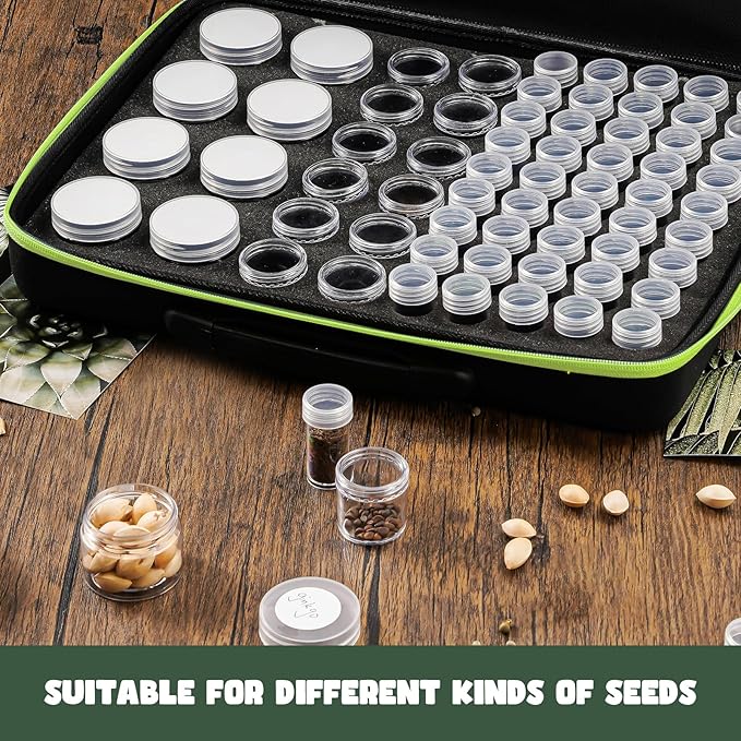 ProCase 65 Slots Seed Storage Organizer Sorter Box Sturdy Seed Bank Saving Kit Container for Garden Vegetable Plant Flower Seed Keeper Set with Label Stickers Funnel 3 Size of Bottles 1 oz 3 oz 5 oz