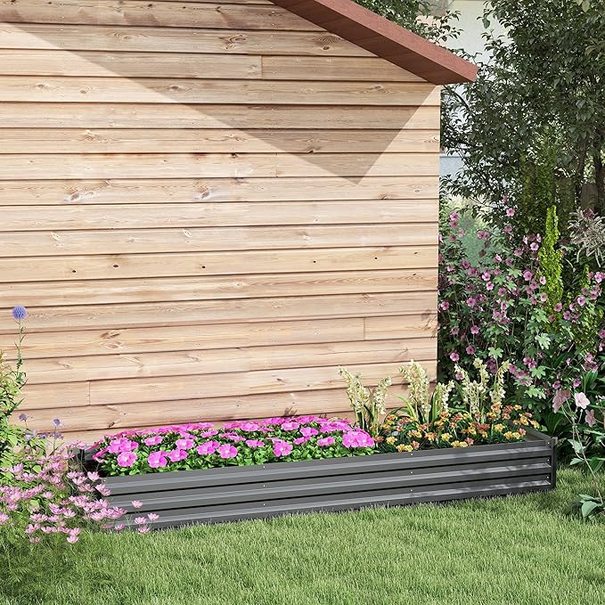 8x2x1ft Long-Lasting Durable Galvanized Raised Garden Bed Featuring Safety Edging and Corrosion-Resistant Finish Dark Gray