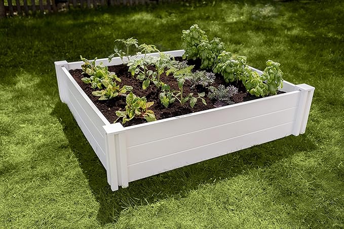 Vita Classic 4 Foot x 4 Foot x 11 inch White Vinyl Raised Modular Garden Bed White PVC BPA and Pthalate Free VT17108