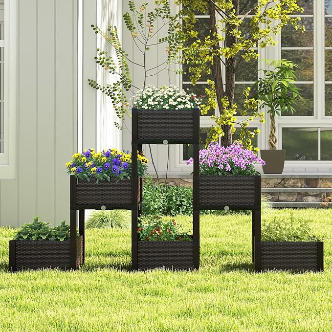 S AFSTAR Raised Garden Bed with Removable Legs &amp Brackets 6 Pack Elevated Garden Planter Kits for Flowers Fruits Vegetables Multiple Combination Planting Box Container for Garden Patio Balcony