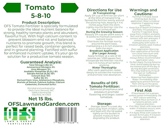 OFS Lawn &amp Garden Tomato Fertilizer 5-8-10 Premium Garden Plant Food 15 lbs High Calcium Formula
