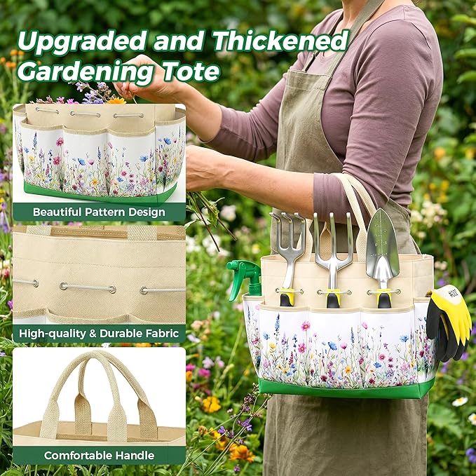 Gardening Tools 10-Piece Heavy Duty Garden Tool Set with Fashion and Durable Garden Tools Organizer Handbag Rust-Proof Gardening Hand Tools Weeding Kit Ideal Gardening Gifts for Women