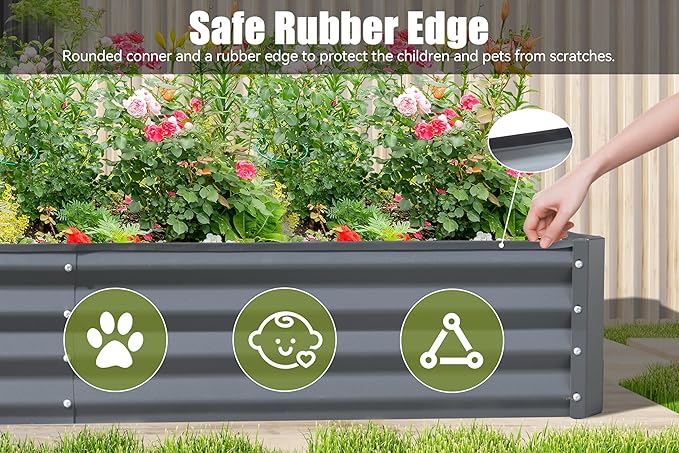 Galvanized Raised Garden Bed Outdoor Planter Garden Boxes Large Metal Planter Box for Gardening Vegetables Fruits Flowers Herb Tomato Potato. (Gray 6x3x1ft)