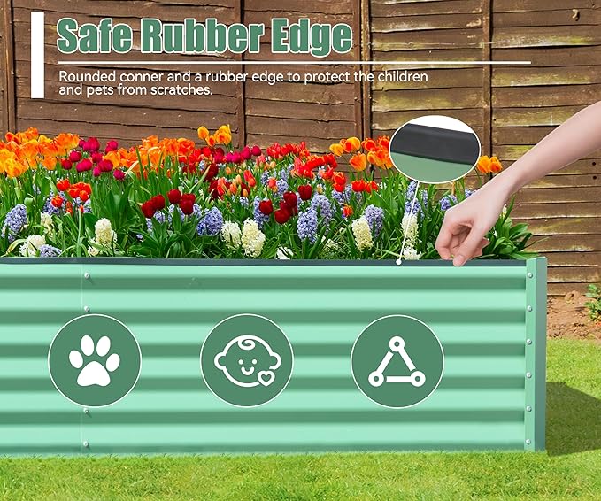 6x3x1.5ft Galvanized Raised Garden Bed Outdoor Planter GBoxes Large Metal Planter Box for Gardening Vegetables Fruits Flowers Green