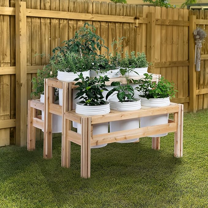 Greenes Fence Two-Tiers Nine Bucket Elevated Cedar Wood Garden Frame 43 in. x 43 in. x 30 in. - Made in USA with North American Cedar