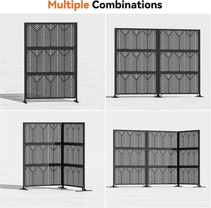 Modern Shade 4x6 FT Metal Privacy Screen with Artistic Modular Designs Decorative Patio Privacy Fence &amp Garden Divider Freestanding Outdoor Metal Fence Panel Weather-Resistant (Geo Forest)