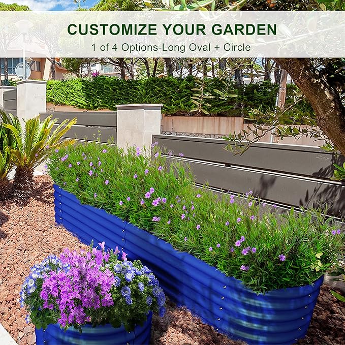 Olle 4-Style Modular Galvanized Raised Garden Beds Outdoor Easy Quick Setup 17 Tall 4-in-1 Metal Planter Boxes Outdoor for Flowers Vegetables Fruits Herbs DIY Gardening Cobalt Blue