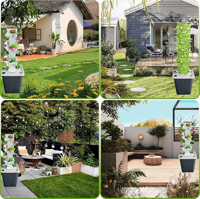 Hydroponics Growing SystemVertical Garden Indoor Outdoor Garden Tower Aeroponic Tower for Herbs Fruits Vegetables No Seedlings Included(30holes)