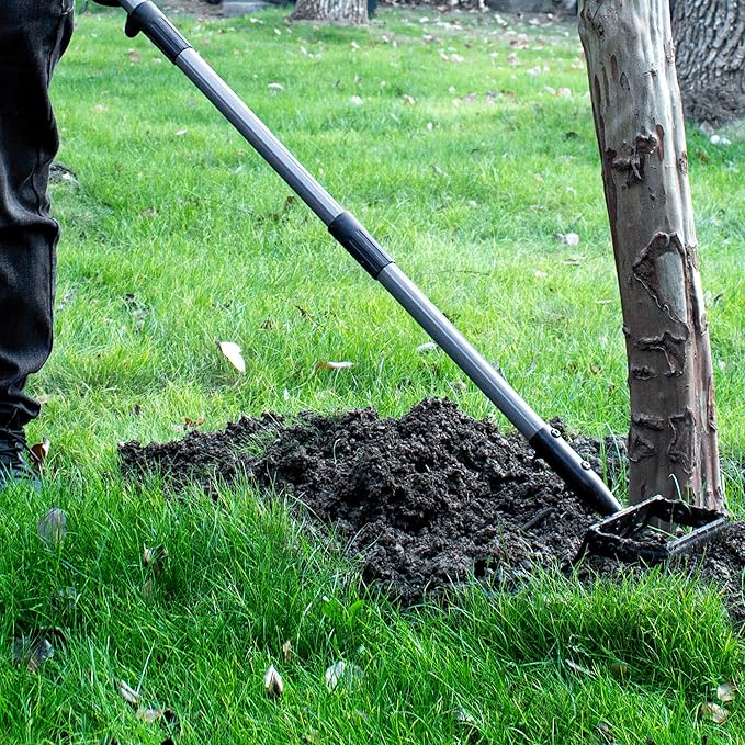 Suchtale 82 Inch Stirrup Hoe and 5-Tines Rake Action Hoe for Weeding 2 in 1 Scuffle Hoe with 37-82 Adjustable Handle Cultivator for Loosening Soil Loop Hoe for Garden Weeding and Planting
