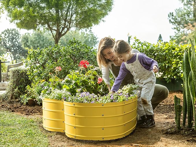 Plant &amp Plot Galvanized Raised Garden Beds Outdoor // Planter Raised Beds for Gardening Vegetables Flowers // Large Metal Garden Box (Yellow) // Tool-Free Assembly