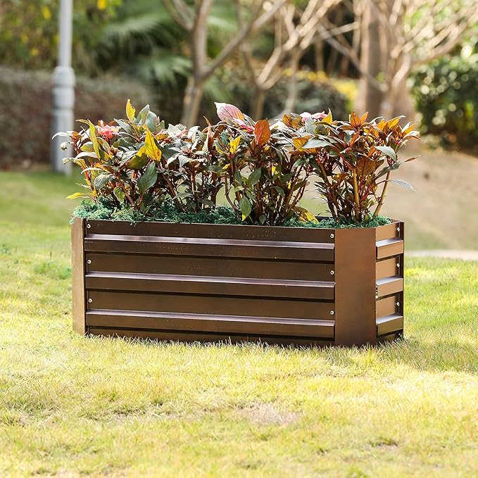 LuxenHome Galvanized Raised Garden Bed Kit 32 Rectangular Raised Garden Box Metal Planter Box Ourtdoor Large Plant Pot Planting Bed Gardening Tools for Vegetables Flowers Herbs