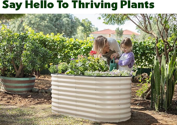 Plant &amp Plot Galvanized Raised Garden Beds Outdoor // 4×2×2 ft Planter Raised Beds for Gardening Vegetables Flowers // Large Metal Garden Box (White) // Patented Tool-Free Design