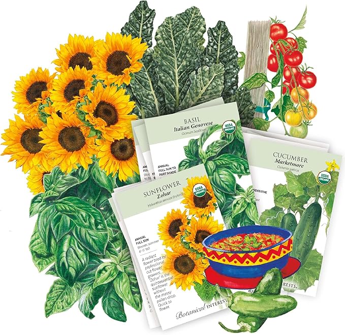 Botanical Interests: The Beginner Garden Seed Bundle - 11 Individual Seed Packets: Non-GMO Easy-to-Grow Vegetable &amp Flower Seeds: Starter Kit for New Gardeners