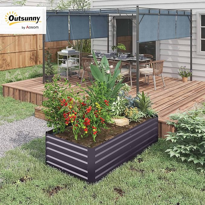 Outsunny Galvanized Raised Garden Bed Kit with Reinforcing Bars Large and Tall Metal Planter Box for Vegetables Flowers and Herbs 6' x 3' x 2' Dark Gray