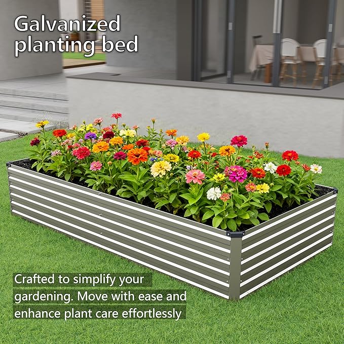 12x2x1.5FT Galvanized Raised Garden BedVegetable Boxes-Rectangle Metal Flower BoxLarge Planter Raised Beds Outdoor Garden for PlantingFruitHerb-Silver