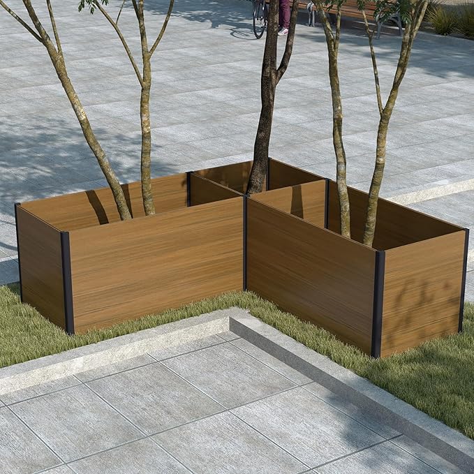 Modular Raised Garden Bed - Expandable Design with Composite Panels &amp Aluminum Frame - Perfect for Flowers Vegetables Herbs - Outdoor Planter Cuboid Box for Patio Balcony Backyard (Brown)