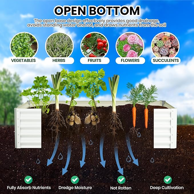 GarveeLife Raised Garden Bed Set of 2 6x3x1.5 ft Galvanized Raised Garden Bed Outdoor Large Planter Raised Beds Open Base with Safety Edge and Glove for Vegetables Flowers Ground Planter Beige