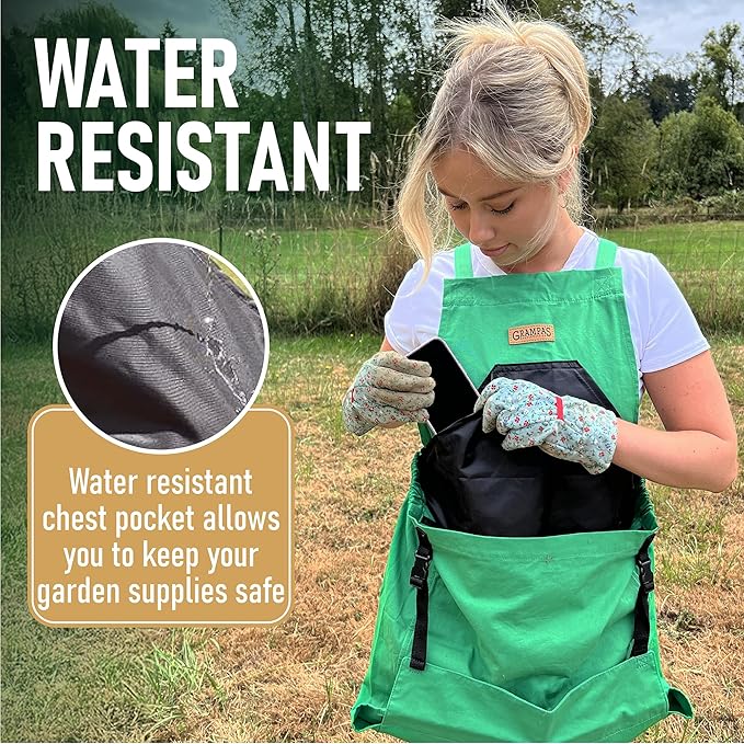 Grampa's Garden Apron - Cross Back Gardening Apron With Pockets For Women &amp Men | Harvest Apron with Large Kangaroo Pouch