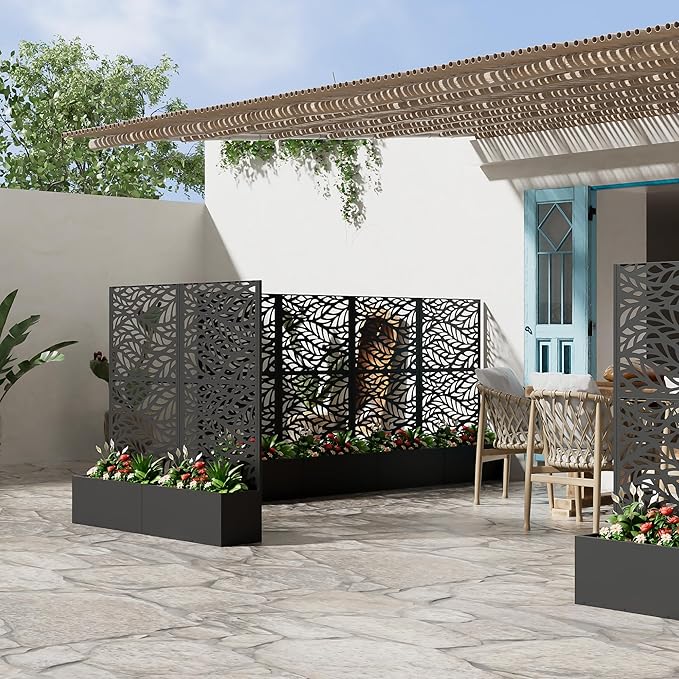 Casaphoria Metal Raised Garden Bed with Trellis 59x30x12 Planter Box for Climbing Plants Vegetables &amp Vines Features Drainage Holes and Privacy Screen (Black-Spring)