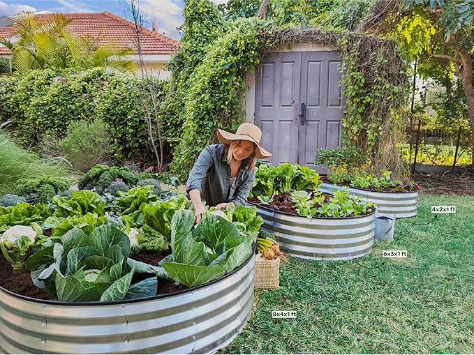 Plant &amp Plot Galvanized Raised Garden Beds Outdoor // 8×4×1 ft (2-Pack) Planter Raised Beds for Gardening Vegetables Flowers // Large Metal Garden Box // Patented Tool-Free Design (Silver)