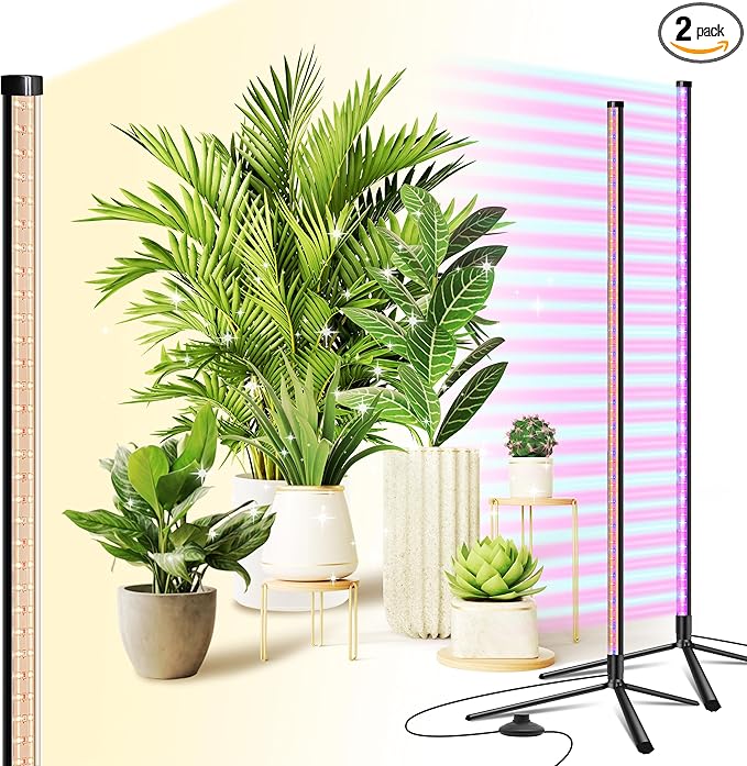 2 Pack Standing Grow Light for Indoor Plants42W 243LEDs Full Spectrum Vertical Grow Light with 3 Light Modes4FT Height Floor Grow Lamp with Foot SwitchWide Area Coverage Ideal for Tall Plant