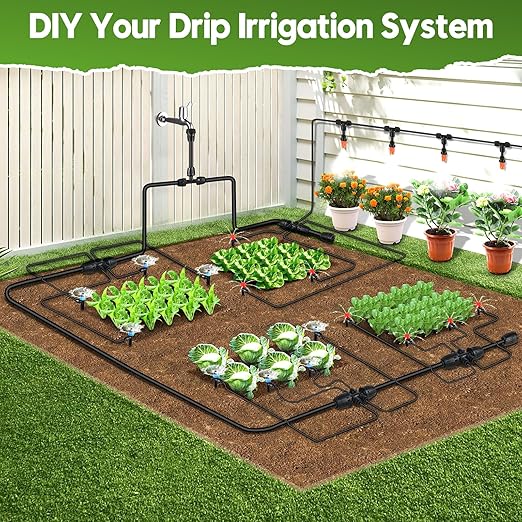240FT Drip Irrigation System for Garden 2026 Upgraded Quick-Connect Automatic Garden Watering System with 1/2 &amp 1/4 Tubing and Adjustable Nozzle Emitters for Greenhouse Yard Lawn Raised Bed