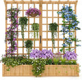 2 Tiers Wood Planter Box &amp Trellis 44.4'' x 16.2'' x 63'' Outdoor Elevated Bed Wooden Garden Bedding Hanging Roof with Climbing Trellis for Garden Balcony Yard Patio (8 Single Drainage Holes)