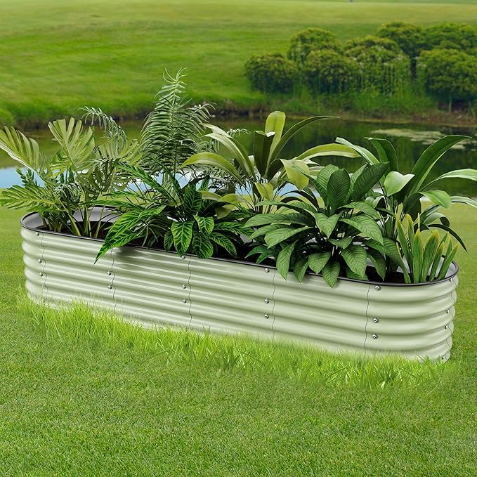 8 X 2 X 1.4 Ft Galvanized Raised Garden BedSturdy and Easy to Assemble Oval Raised Planter Beds Outdoor for Vegetables Gardening Flowers Fruits（Light Green）