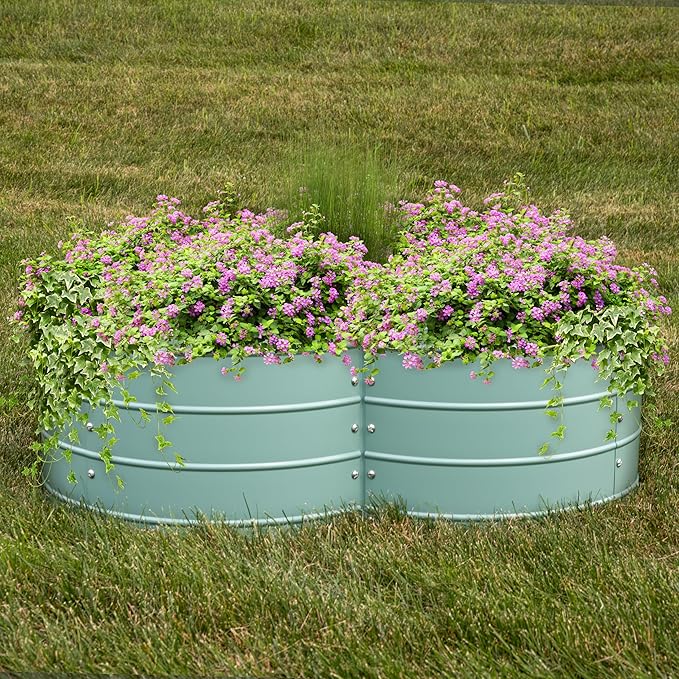 Sunnydaze Galvanized Raised Garden Bed - Metal Raised Bed for Gardening - Outdoor Planter Box for Flowers Plants and Vegetables - Green - 12” H Clover
