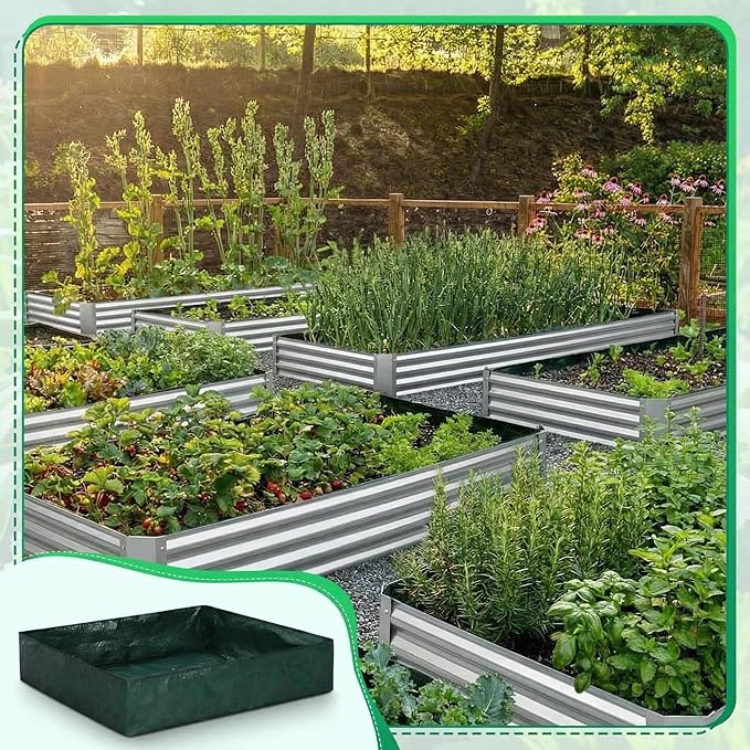 4 Pack 3 x 3 x 0.8 ft Square Fabric Galvanized Raised Garden Bed Liner Raised Garden Bed Liner Bag with Drainage Holes Heavy Duty Planter Pots Gardens Box for Outdoor Vegetables Growth