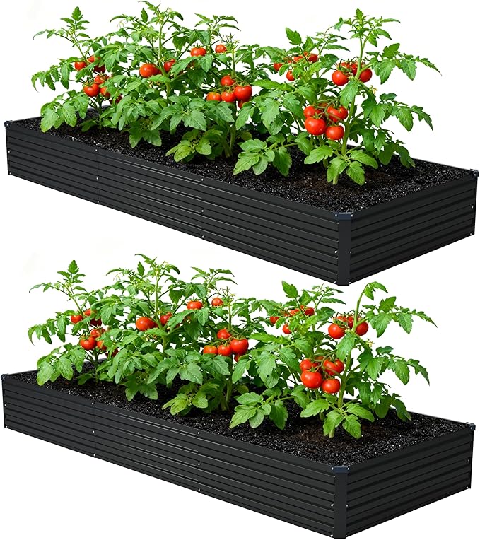 12x4x1ft(2 Pack) Galvanized Raised Garden BedOutdoor Planter Box Metal Patio Kit Planting Bed for Vegetables Flowers HerbBlack