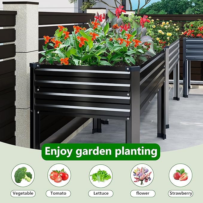Galvanized Raised Garden Bed with Legs2PCS 48×24×30in Elevated Planter Box for BackyardGarden Patio Balcony 350lb CapacityPlanters for Outdoor PlantsBlack