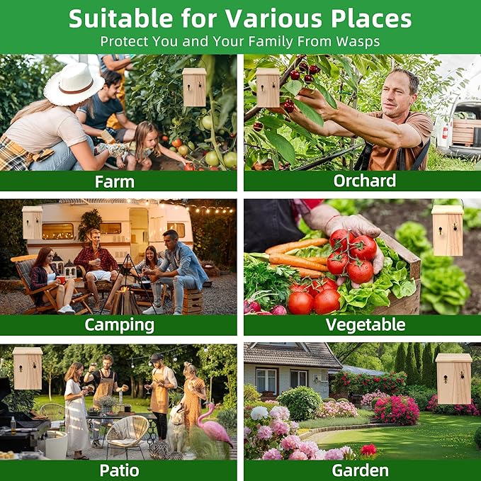 Carpenter Bee Traps for Outside 2PACK– Durable Weather-Resistant Eco-Friendly Wooden Wasp Trap for Outdoor Use