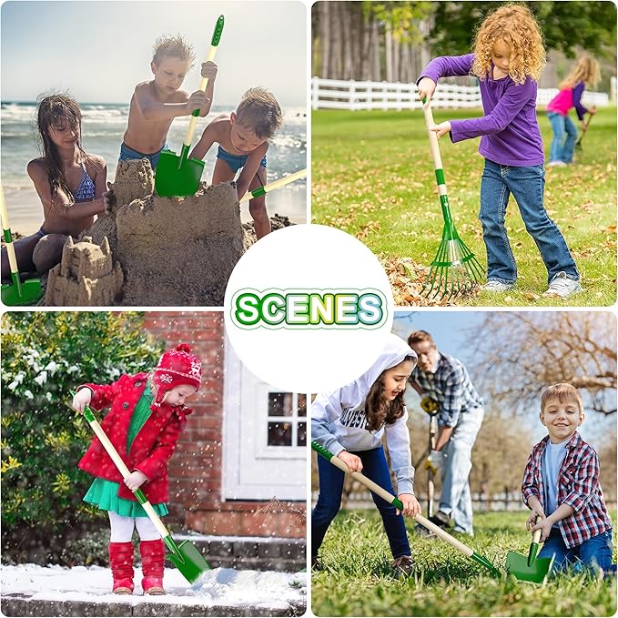 Duckura Kids Gardening Tools Set - 10pcs Wheelbarrow Set for Kids with Shovel Rake Leaf Rake Summer Outdoor Yard Digging Weed Toys Easter Birthday Gifts for Boys Girls Age 2 3+ Years(Green)