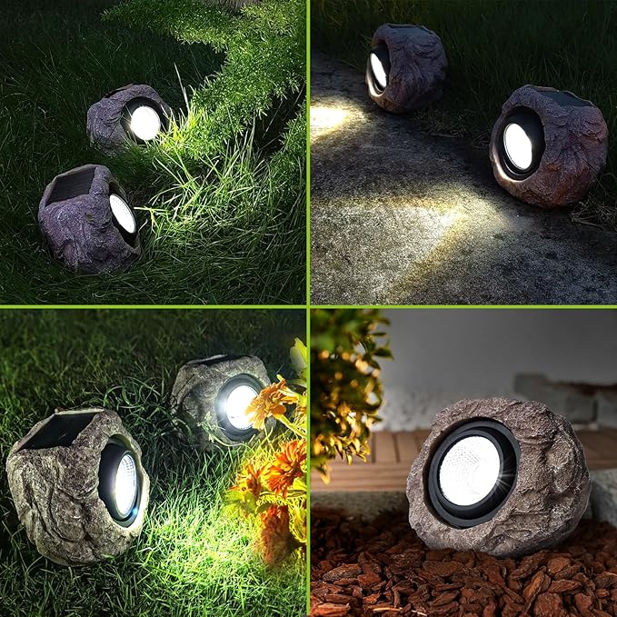 Solar Rock Lights Outdoor Garden Waterproof - Super Bright LED Solar Spotlights Solar Powered Landscape Path Decorative Garden Stone Lights for Pathway Walkway Yard Patio (2 Pack)