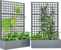 Outsunny Galvanized Raised Garden Bed with Trellis Metal Planter Box with Drainage Holes Outdoor Privacy Screen for Climbing Plants Vegetable Vines 43 x 16 x 70 2 Pack Gray Wood Effect