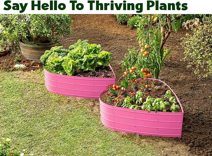 Plant &amp Plot Galvanized Raised Garden Beds Outdoor // Planter Raised Beds for Gardening Vegetables Flowers // Large Metal Garden Box (Pink) // Tool-Free Assembly