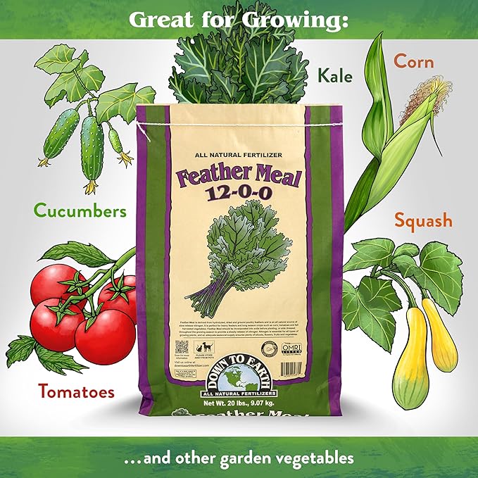 Down To Earth All Natural Fertilizers Organic Feather Meal - Slow Release Nitrogen Plant Food for Green Growth 12-0-0 20 lb